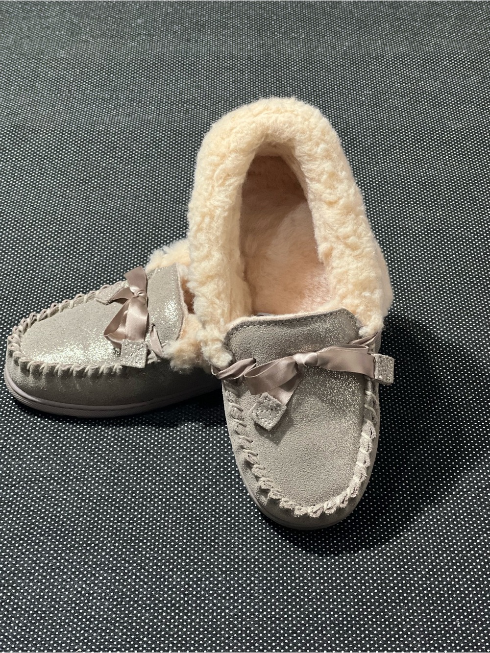 BearPaw Women's Taupe Faux-Shearling Moccasin Slippers